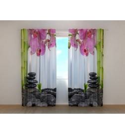 1,00 € Maßgeschneiderter Vorhang – Bambus mit Steinen und lila Blumen
