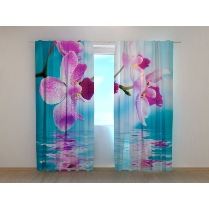 1,00 € Maßgeschneiderter Vorhang - Blumen am blauen See - ARREDALACASA