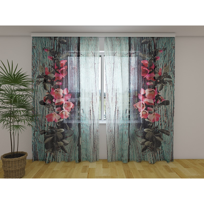 1,00 € Cortina a medida - Con flores sobre la madera