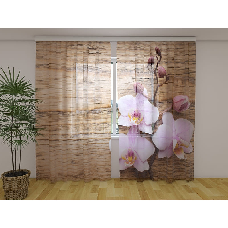 1,00 € Custom curtain - With pink flowers on the wood