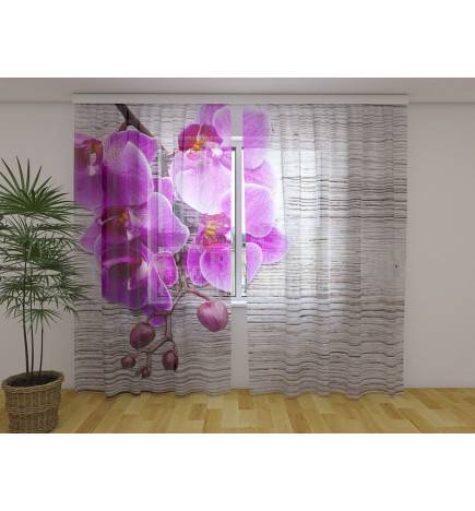 Cortina personalizada - Orquídeas moradas sobre madera