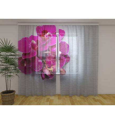 Custom Curtain - Purple Orchids on Gray Wood