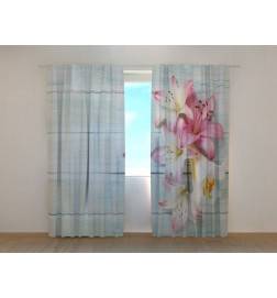 Custom Curtain - Lilies on Gray Wood