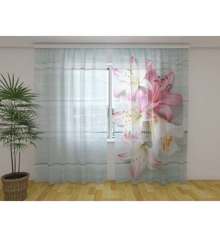 Custom Curtain - Lilies on Gray Wood