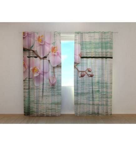 Custom Curtain - Pink Orchids on Rustic Wood