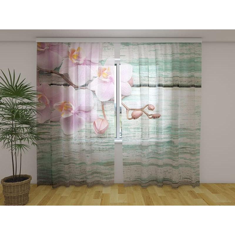 1,00 € Custom Curtain - Pink Orchids on Rustic Wood