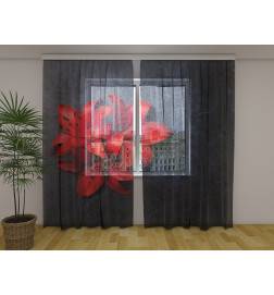 Custom curtain - With red lilies on the wall