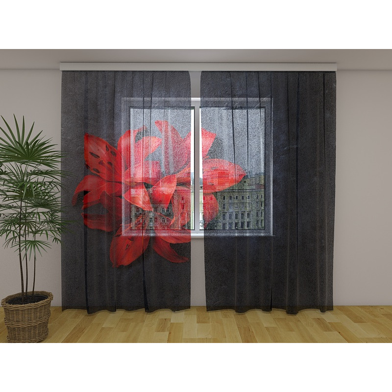 1,00 € Cortina personalizada - Con lirios rojos en la pared