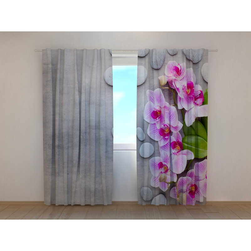 1,00 € Custom curtain - With pink orchids on the wall