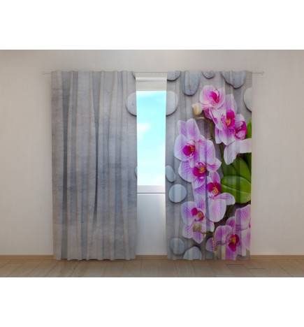 1,00 € Custom curtain - With pink orchids on the wall