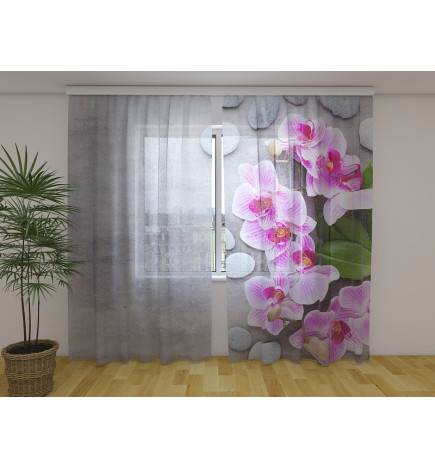 Custom curtain - With pink orchids on the wall