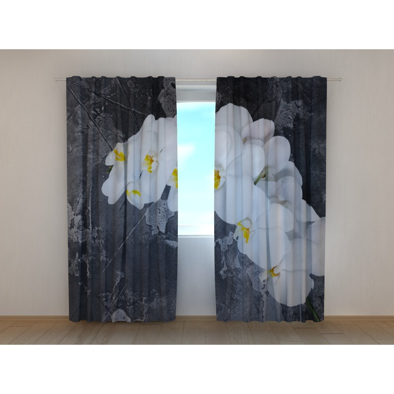 1,00 € Custom curtain - With white orchids on the wall