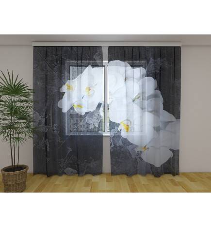 Custom curtain - With white orchids on the wall