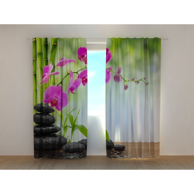 1,00 € Personalisierter Vorhang – Schwarze Steine und Orchideen – ARREDALACASA