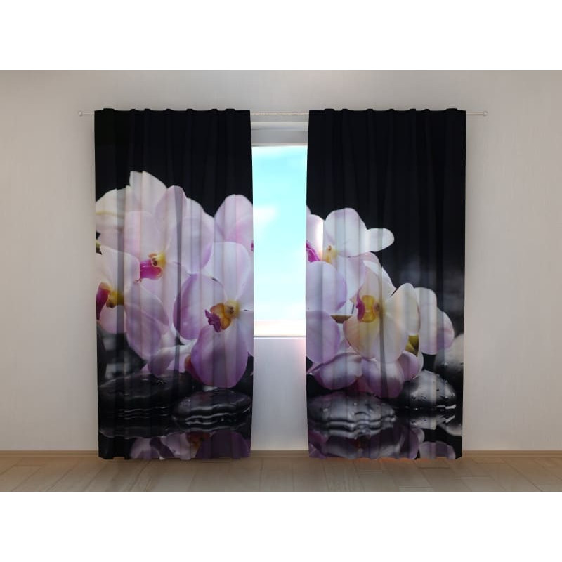 1,00 € Personalisierter Vorhang – Mit weißen Orchideen und Steinen