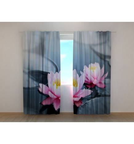 Custom Curtain - Stones and Lotus Flowers