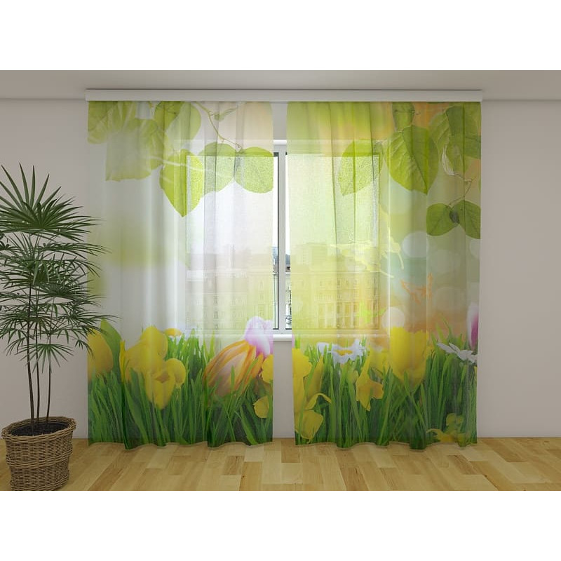 1,00 € Custom curtain - White flowers in the green meadow