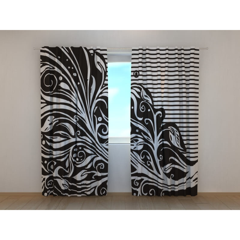 1,00 € Custom curtain - With leaves in black and white