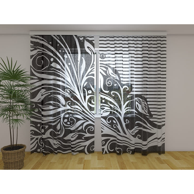 1,00 € Custom curtain - With leaves in black and white