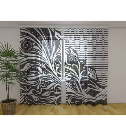Maßgeschneiderter Vorhang – Mit Blättern in Schwarz und Weiß