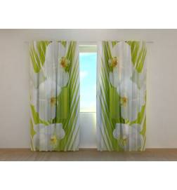Custom curtain - Palm leaves and orchids