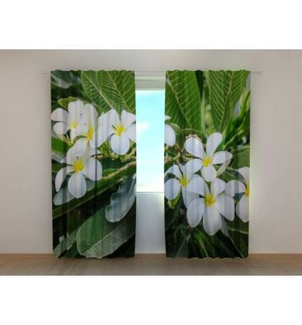 Custom Curtain - White Tropical Leaves and Flowers