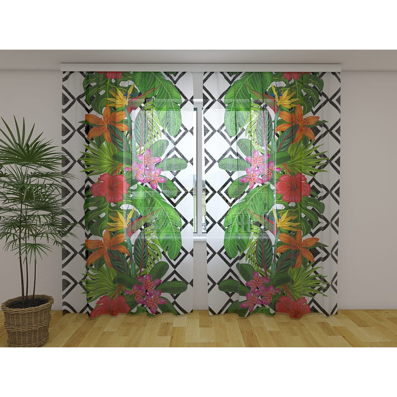 1,00 € Benutzerdefinierter Vorhang - Tropische Blätter und Blumen