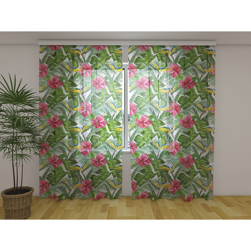 1,00 € Perdeau personalizat - frunze si flori de hibiscus