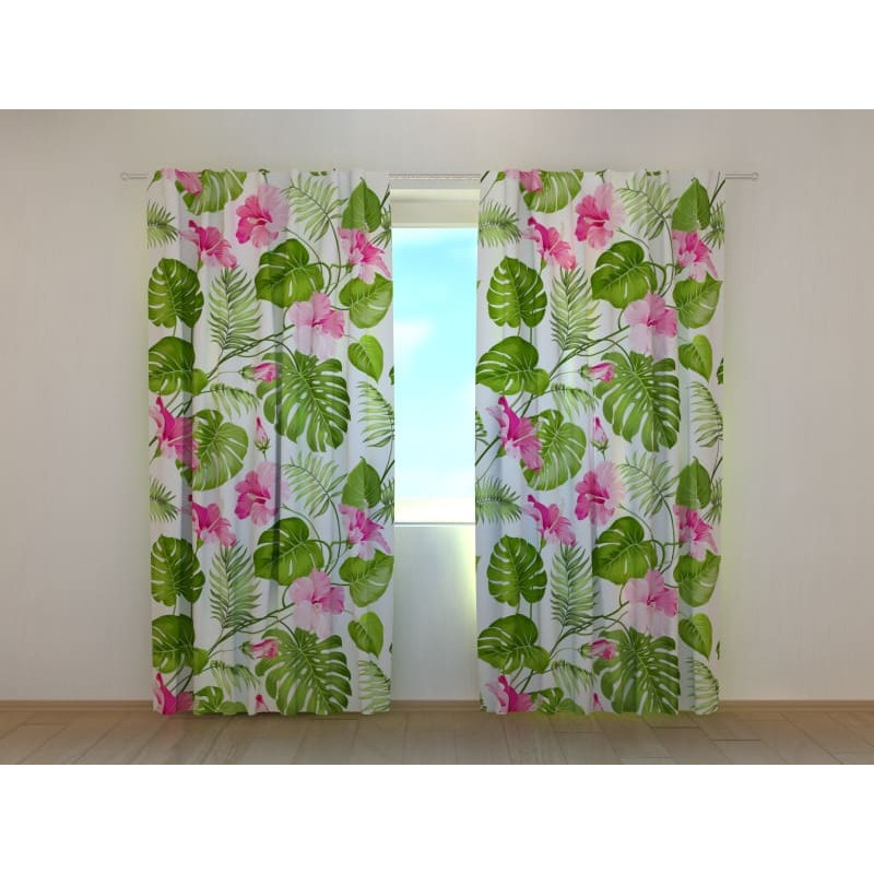 1,00 € Custom curtain - Leaves and flowers with white background