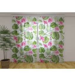 Custom curtain - Leaves and flowers with white background
