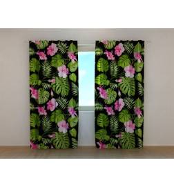 1,00 € Custom curtain - Leaves and flowers with black background