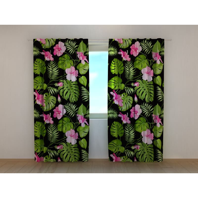 1,00 €Tenda personalizzata - Foglie e fiori con sfondo nero