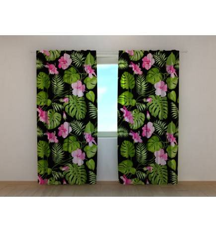 Custom curtain - Leaves and flowers with black background