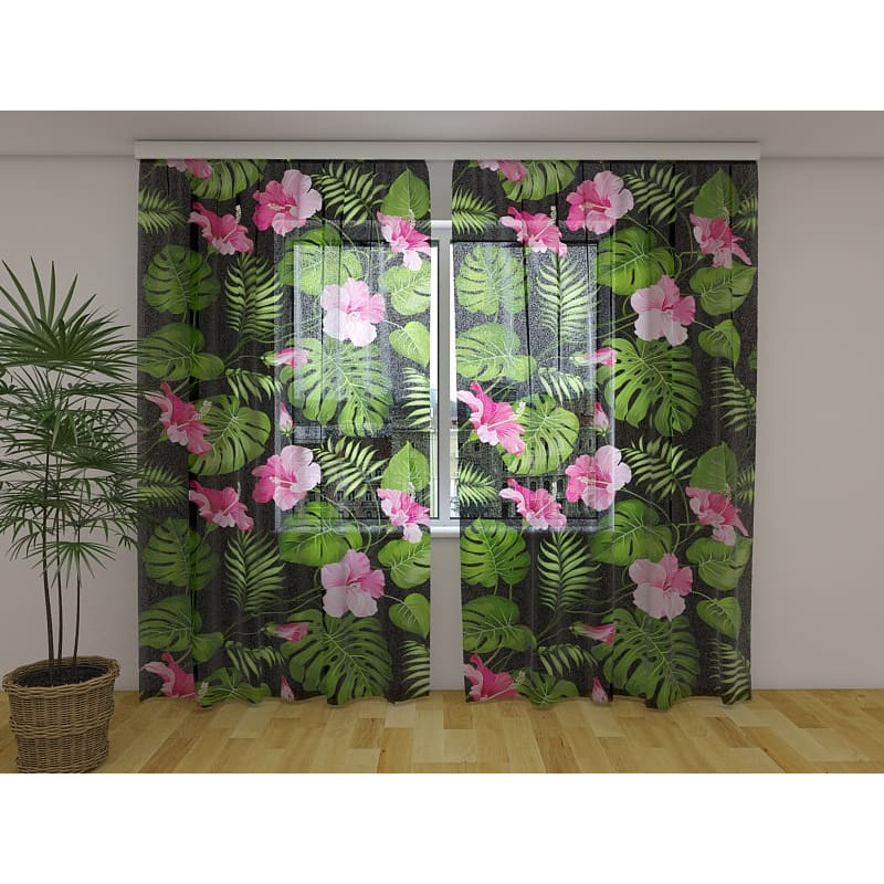 1,00 € Individueller Vorhang – Blätter und Blumen mit schwarzem Hintergrund