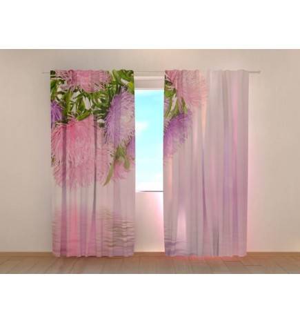 Maßgeschneiderter Vorhang – Rosa mit grünen Blättern
