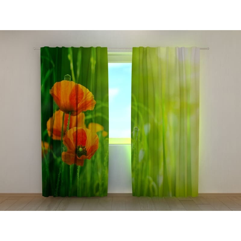 1,00 € Gordijn op maat - Met bloemen in het veld - Klaprozen