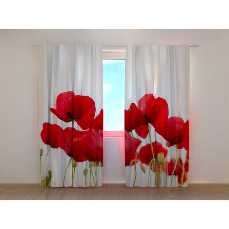 1,00 € Gordijn op maat - Met rode klaprozen 1,00 € Gordijn op maat - Met rode klaprozen