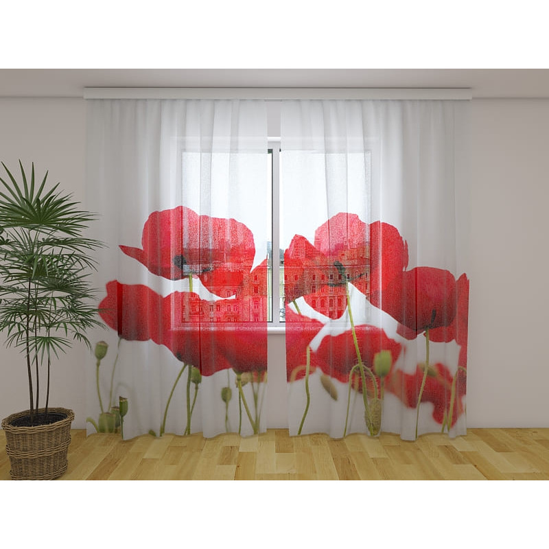 1,00 € Maßgeschneiderter Vorhang – Mit roten Mohnblumen