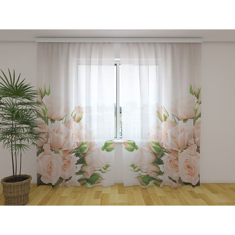 1,00 € Gordijn op maat - Met crèmekleurige rozen