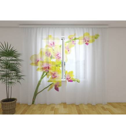 Custom curtain - With a branch of yellow orchids