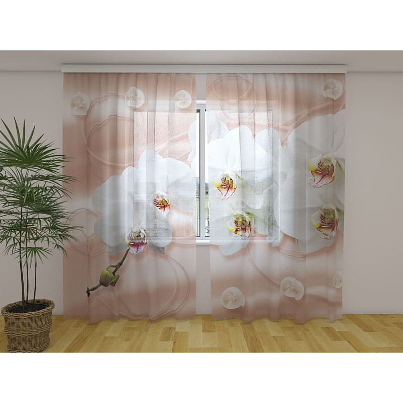 1,00 € Räätälöity verho - Hienostuneita valkoisia orkideoita