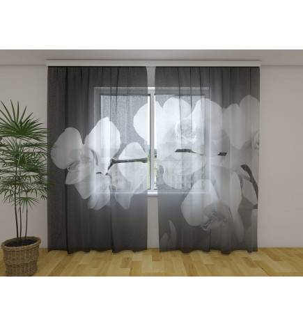 Benutzerdefinierter Vorhang – Weiße Orchideen – Grauer Hintergrund
