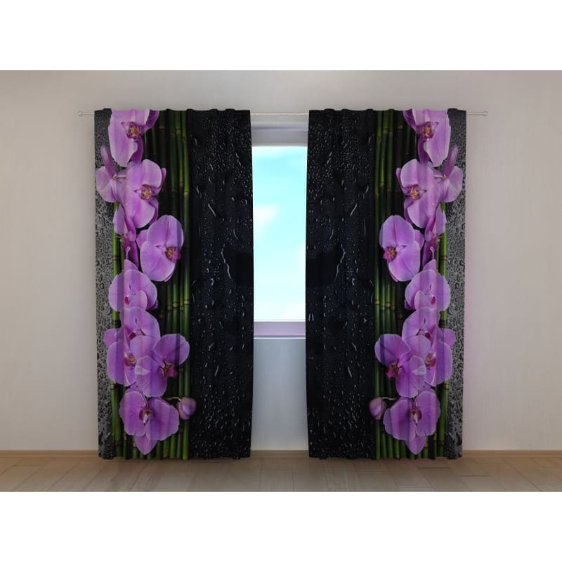 1,00 € Zavesa po meri - orhideje - vijolična in črna