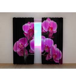 Cortina personalizada - Orquídeas moradas - Con fondo negro