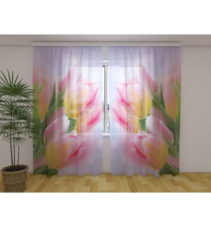Gepersonaliseerde gordijn - Roze tulpen - HUIS MEUBILEREN
