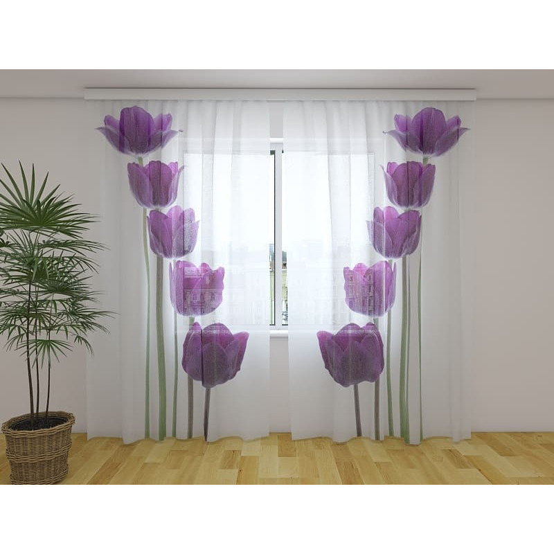 1,00 € Gordijn op maat - artistiek met paarse tulpen