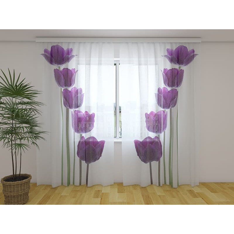 1,00 € Mukautettu verho - taiteellinen violeteilla tulppaanilla