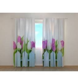1,00 € Custom curtain - Featuring white and purple tulips