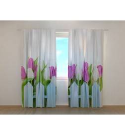 1,00 € Op maat gemaakt gordijn - Met witte en paarse tulpen