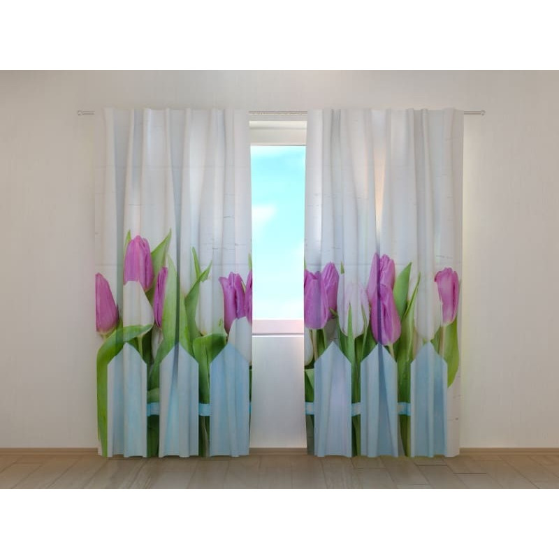 1,00 €Rideau personnalisé - Avec des tulipes blanches et violettes